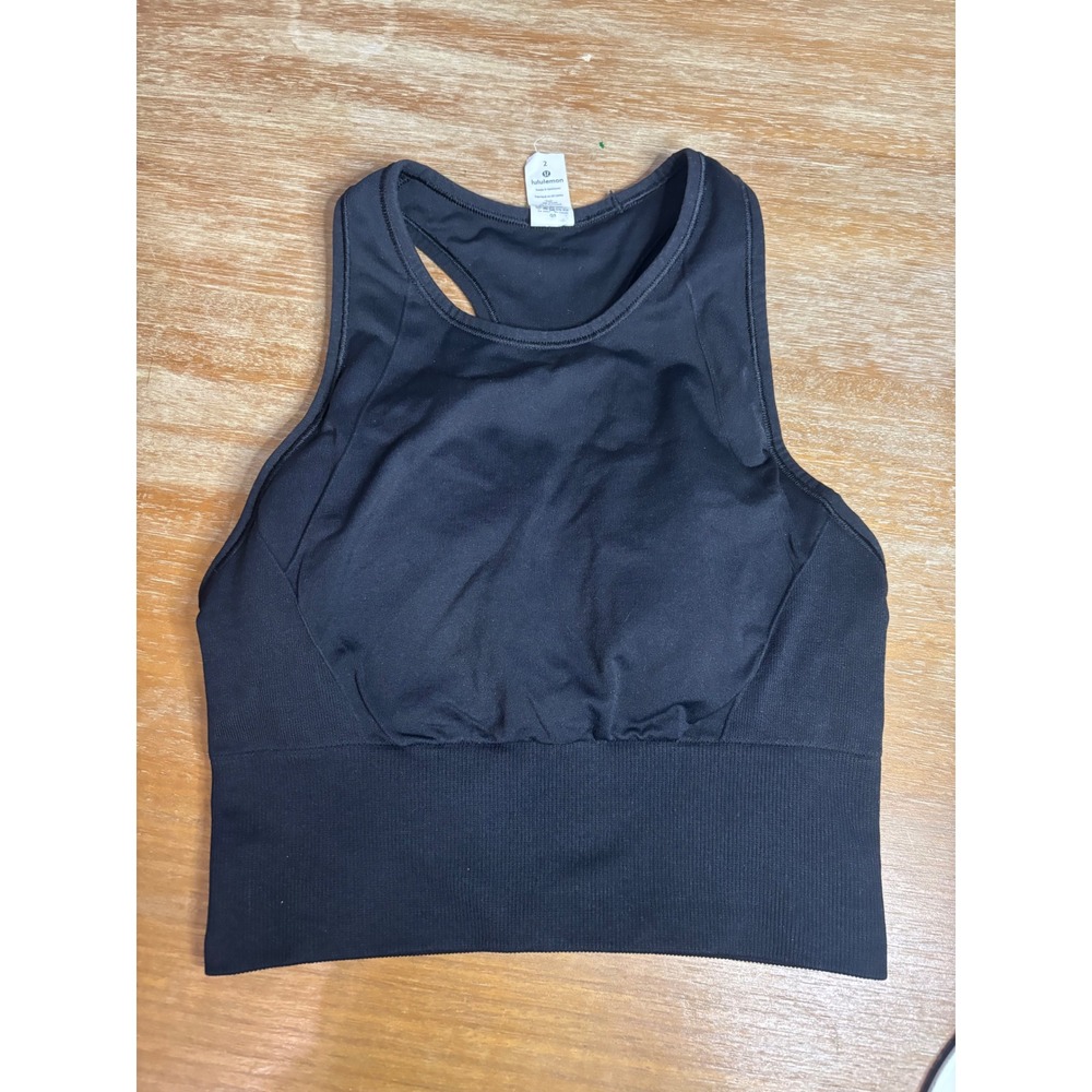 Lululemon Ebb to Train Bra Black High Neck Racerback‎ Sports Tank W2BLGS Size 2
